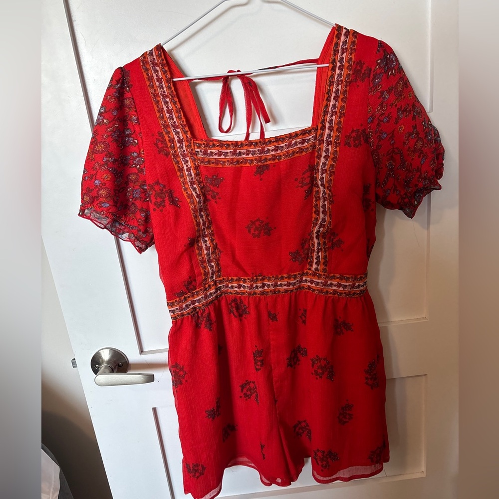 Endless Rose Red Boho Square Neck Short Sleeve Romper